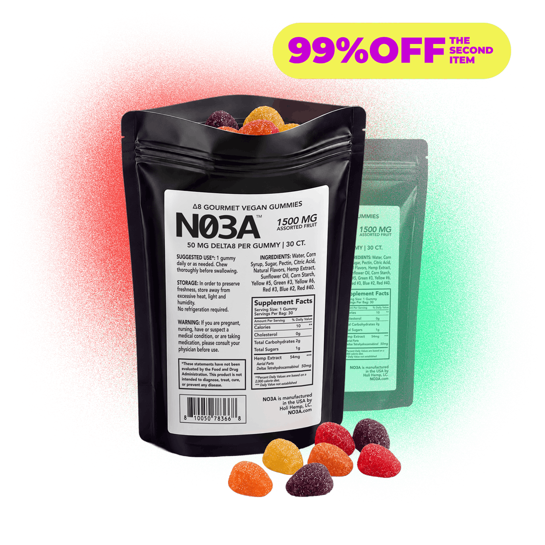 NO3A Δ8 Gourmet Vegan Gummies 50mg – Second One 99% Off