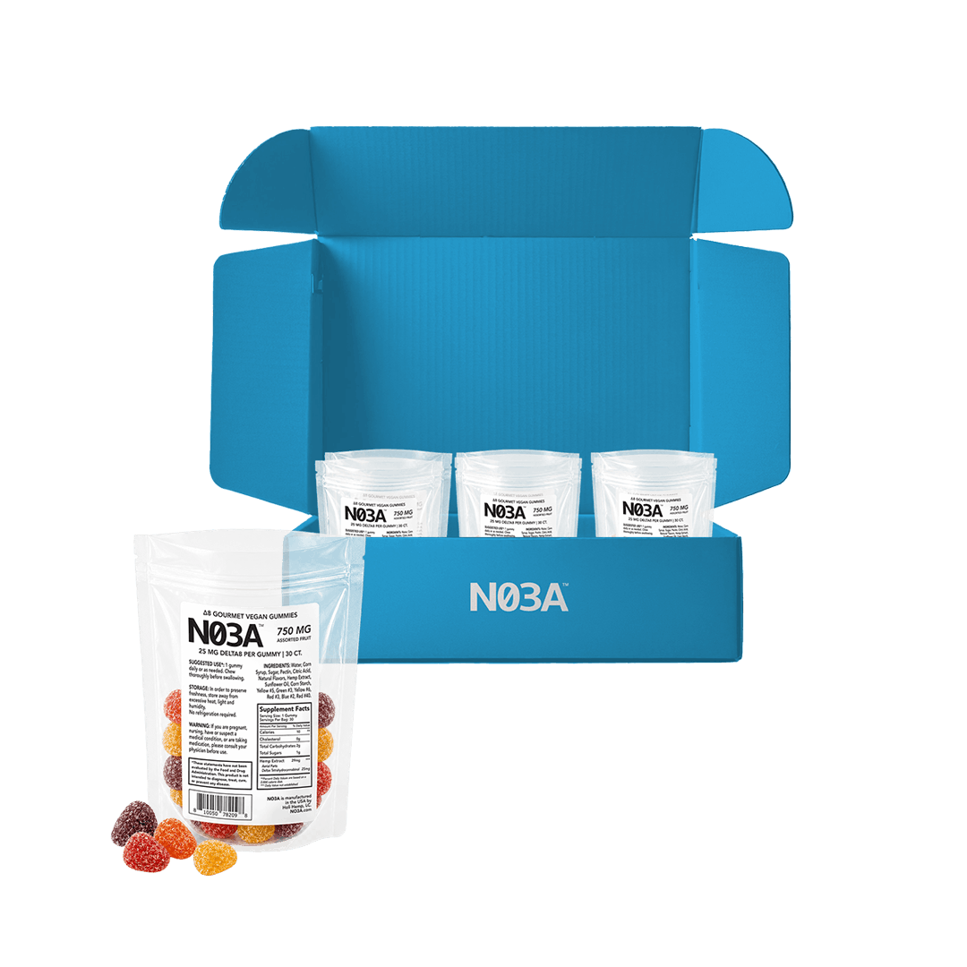 NO3A Δ8 Gourmet Vegan Gummies 25mg – 12-Pack Box