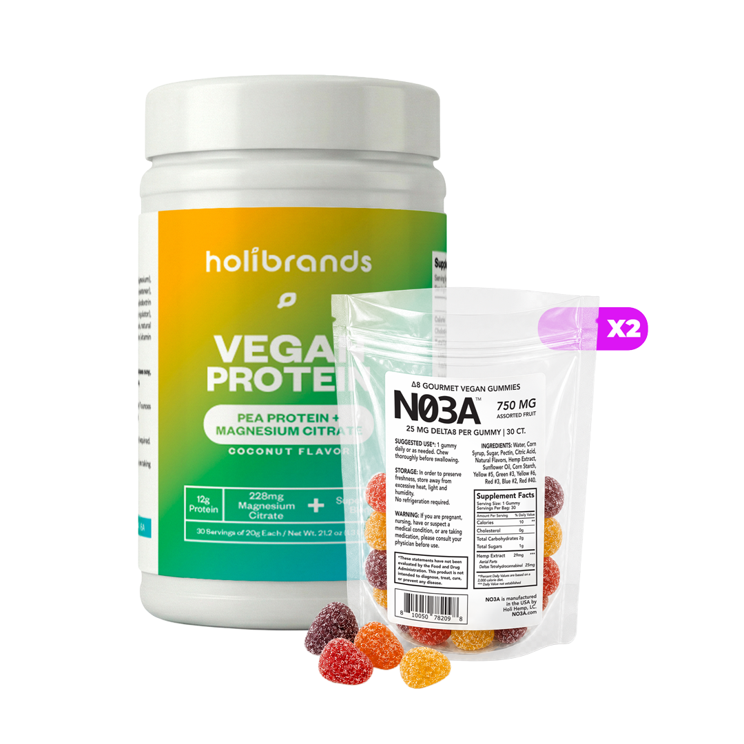 The Levity Duo: 2× Δ8 Gummies 25 mg (30 ct) + FREE Pea Protein & Magnesium Powder