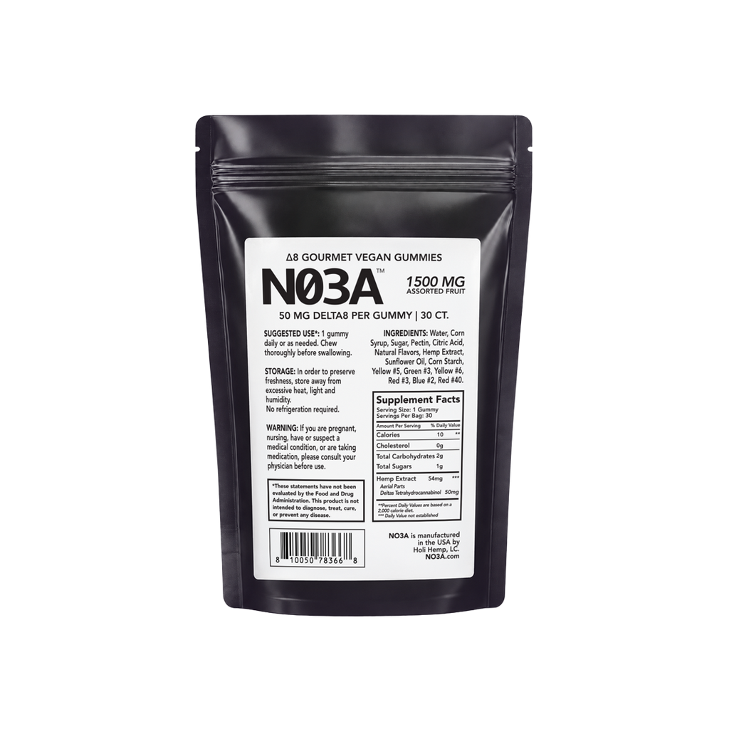 NO3A Δ8 Gourmet Vegan Gummies - 30ct - 50 mg/gummy - 1500 mg total