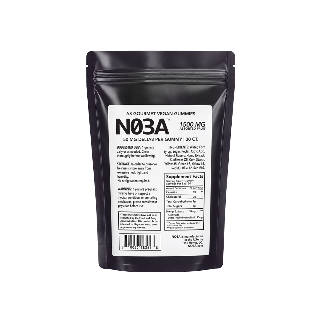 NO3A Δ8 Gourmet Vegan Gummies - 30ct - 50 mg/gummy - 1500 mg total