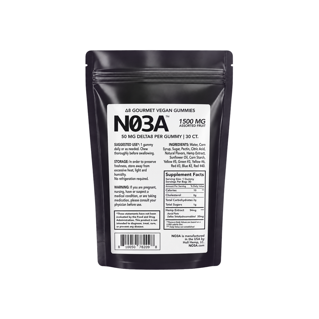 NO3A Δ8 Gourmet Vegan Gummies - 30ct - 50 mg/gummy - 1500 mg total