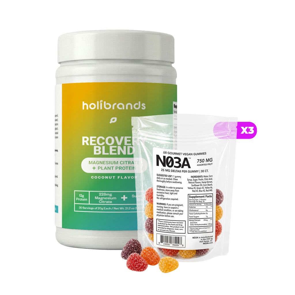 The Stock-Up Trio: 3× Δ8 Gummies 25 mg (30 ct) + FREE Pea Protein & Magnesium Powder