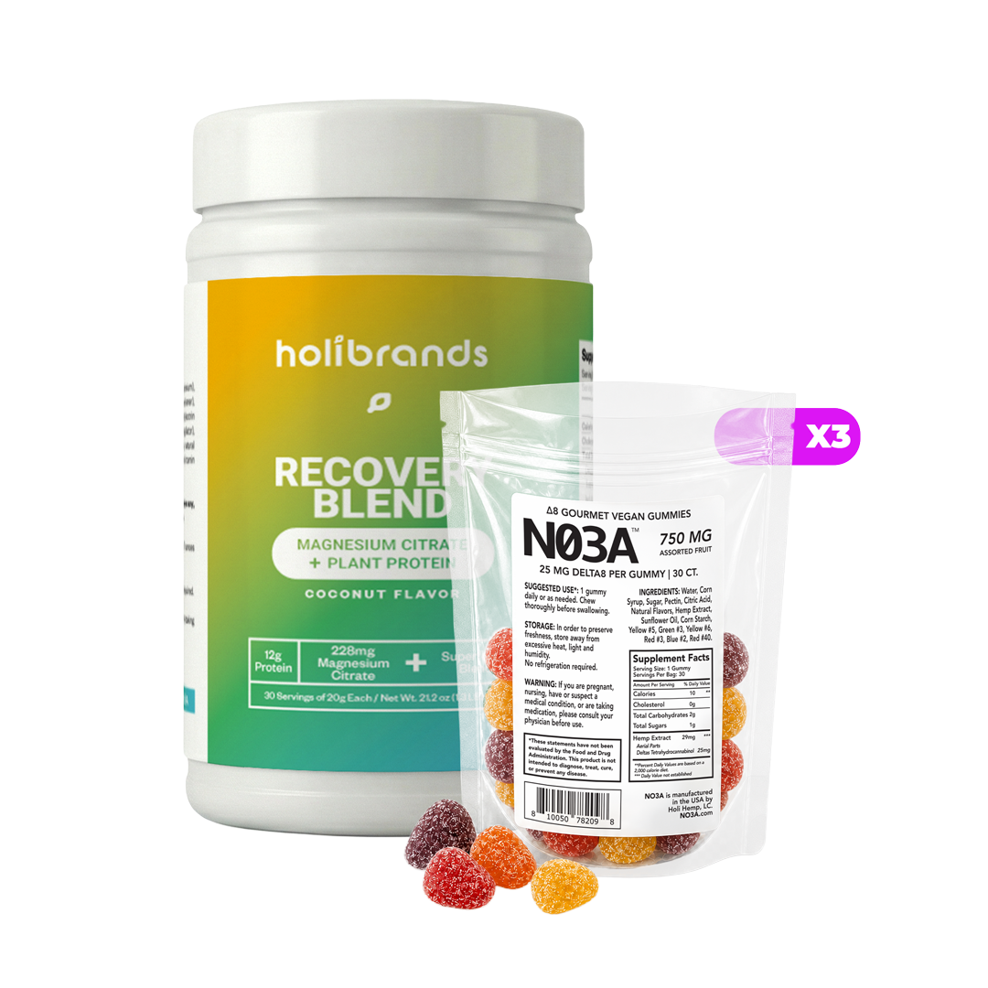 The Stock-Up Trio: 3× Δ8 Gummies 25 mg (30 ct) + FREE Pea Protein & Magnesium Powder